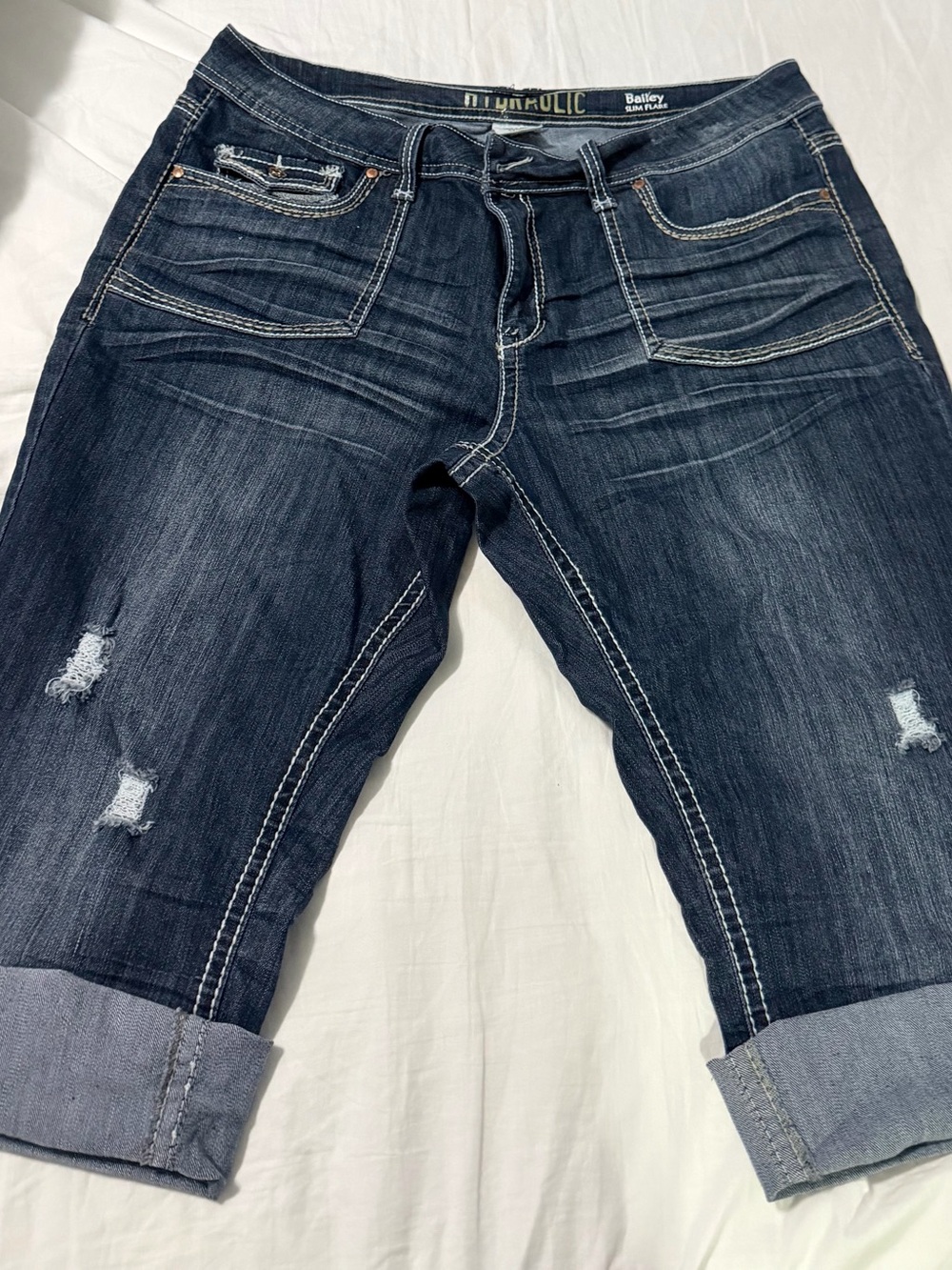 Hydraulic Dark Blue Cropped Women’s Jeans with Cuffed Hems